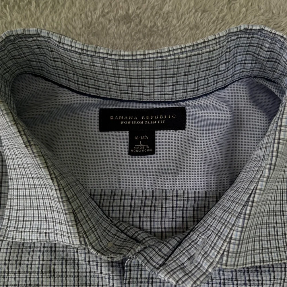 Banana Republic Shirt Mens Large Blue Button Down‎ Slim Long Sleeve Preppy Plaid